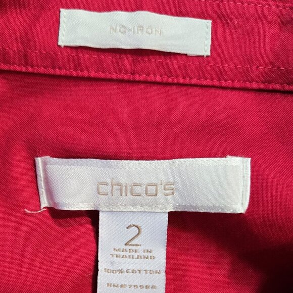 Chico's No Iron 100% Cotton Dark Pink Red Raspberry Button-Up Shirt Capsule - Picture 7 of 7